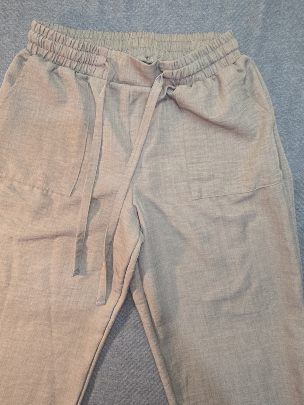 Light Beige Drawstring Linen Blend Cropped Pants Size PL - Picture 3 of 4